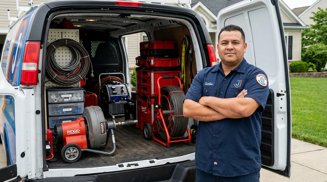 Professional drain cleaning equipment and Johns Plumbing LLC plumber in Vian