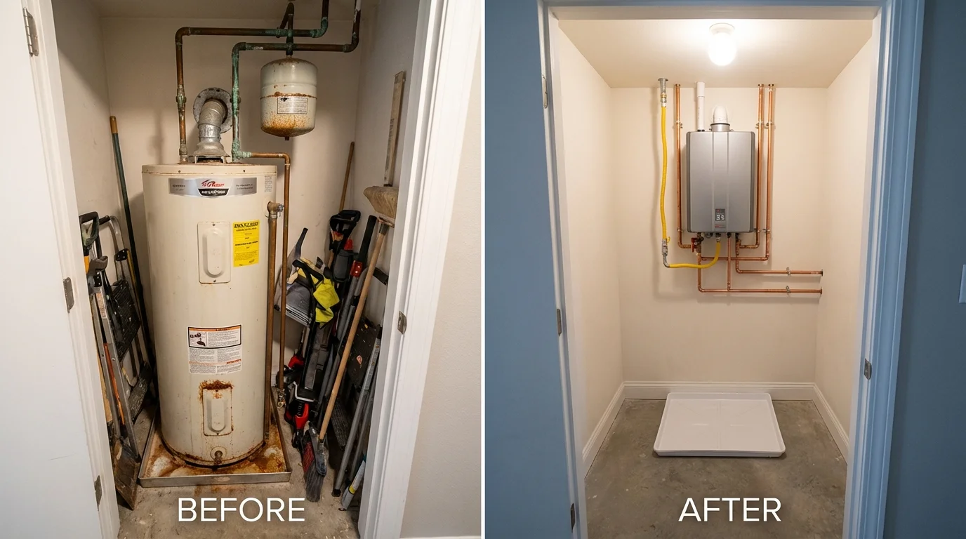 Tank water heater versus wall-mounted tankless unit comparison for Vian, OK homeowners