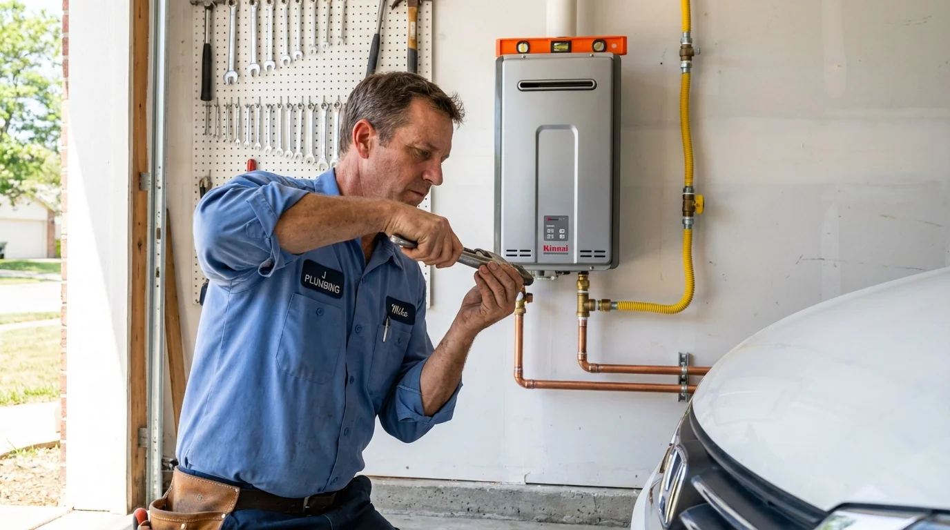 Tankless water heater installation by a Johns Plumbing LLC plumber in Vian
