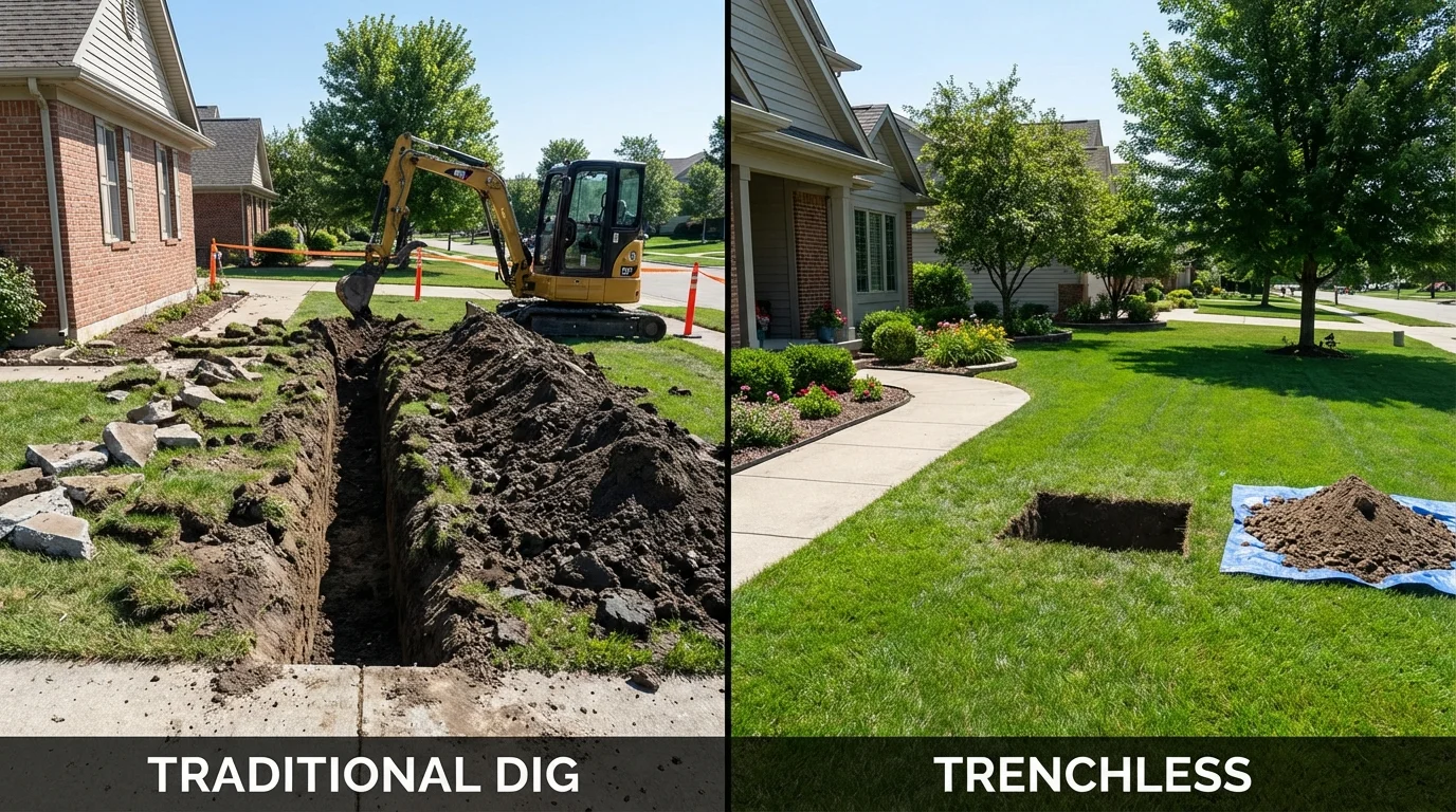 Trenchless sewer repair with minimal yard damage versus traditional excavation in Vian, OK